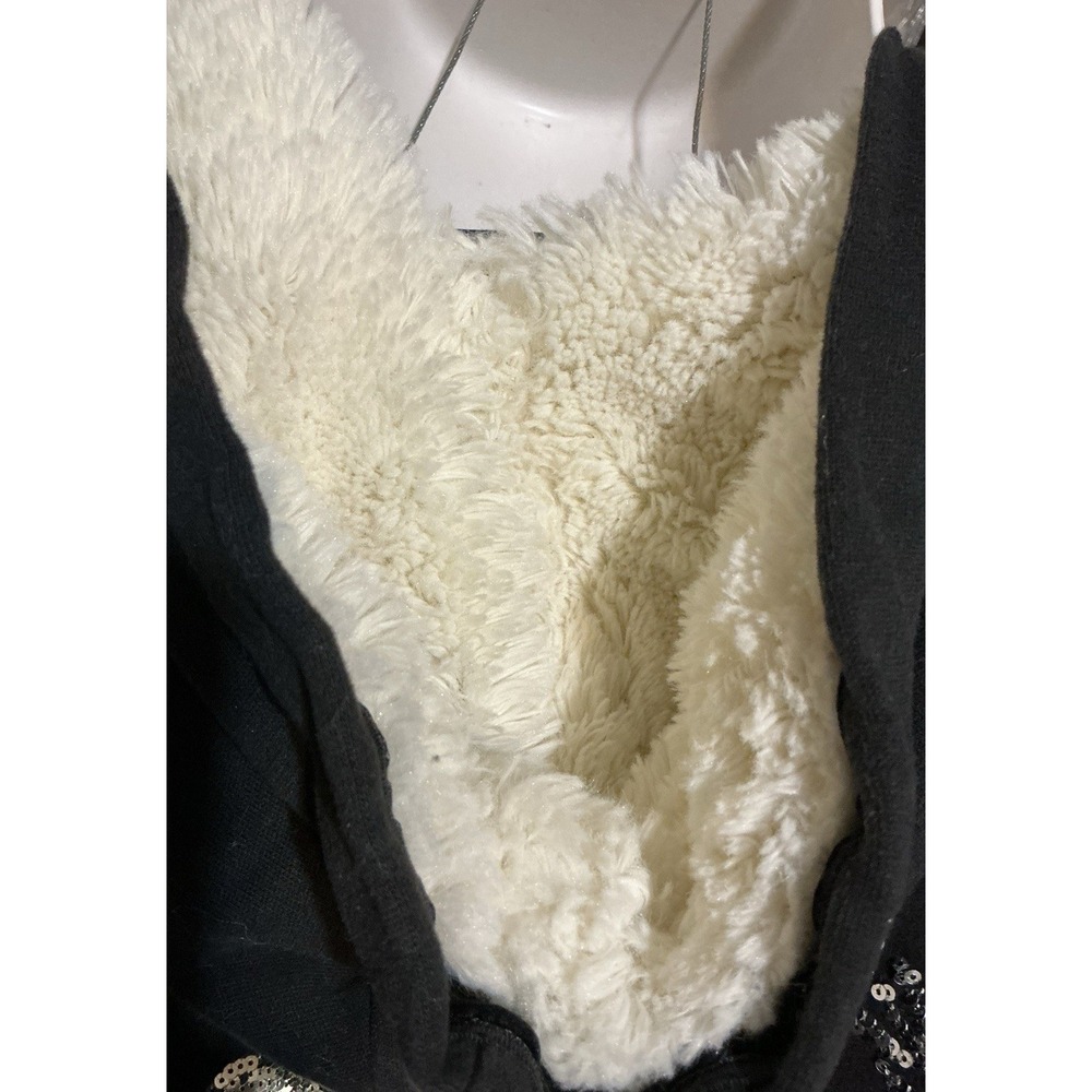 Victoria's Secret PINK Hoodie S Sherpa Lined Y2K Sequin Dog Logo Black Jacket - Picture 3 of 7